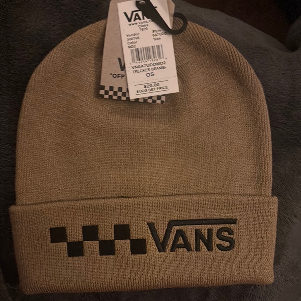 Vans Tan and Black Checkerboard Beanie Hat